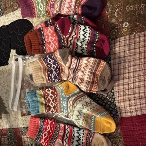 Women’s Red and Orange Casual Socks with Cozy Knit Patterns NWOT.